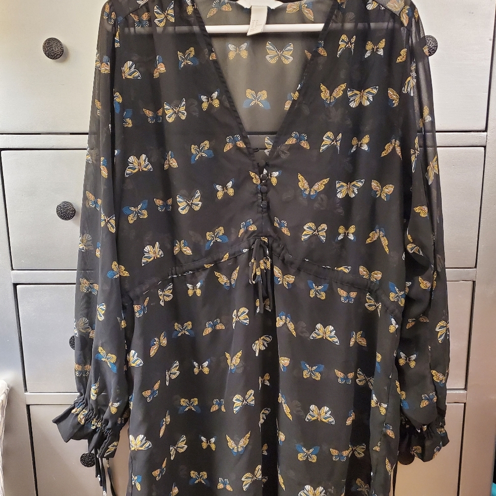 H&M Butterfly Cinch Waist Dress